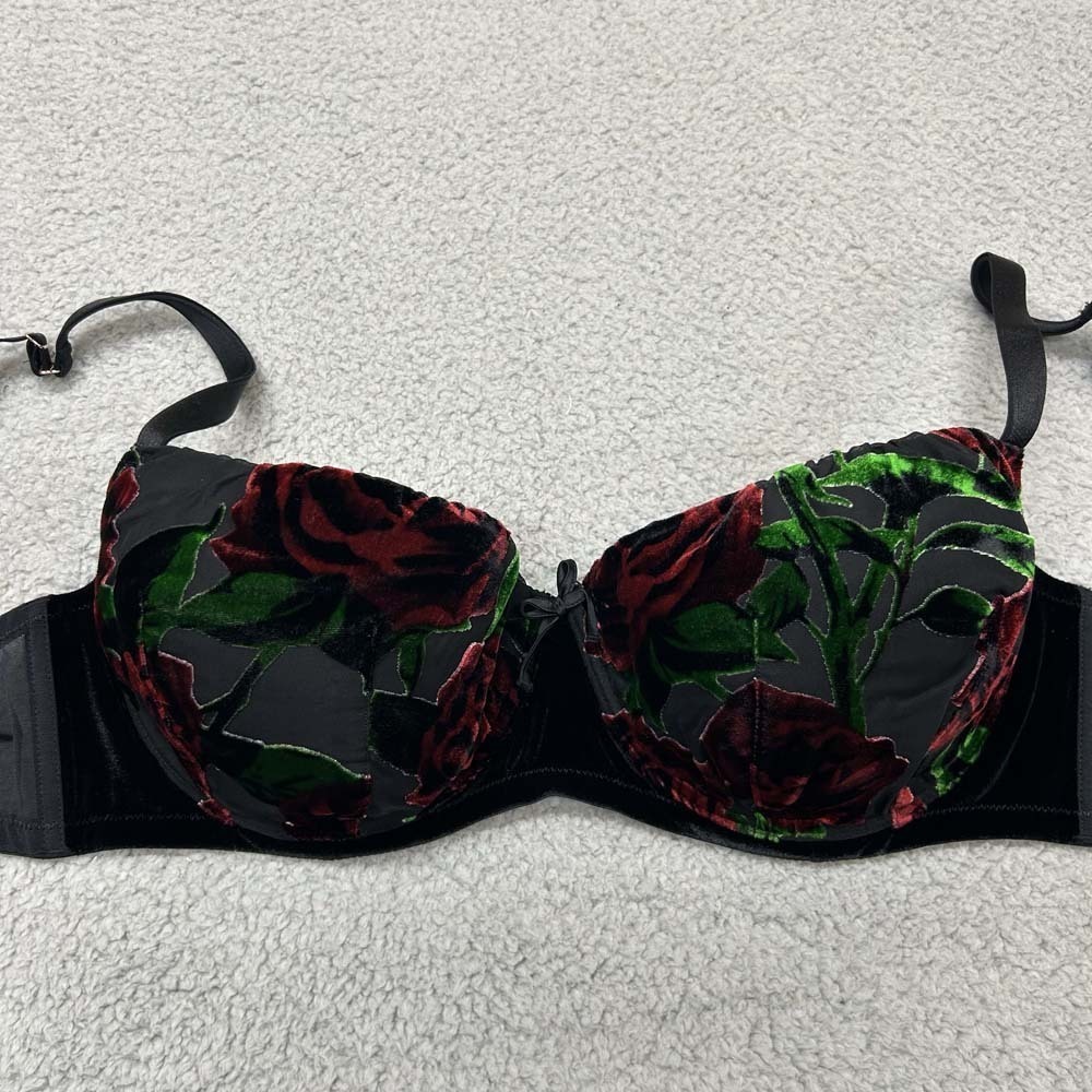 Savage X Fenty Bra 42D Demi Velvet Floral Seamed Rhianna